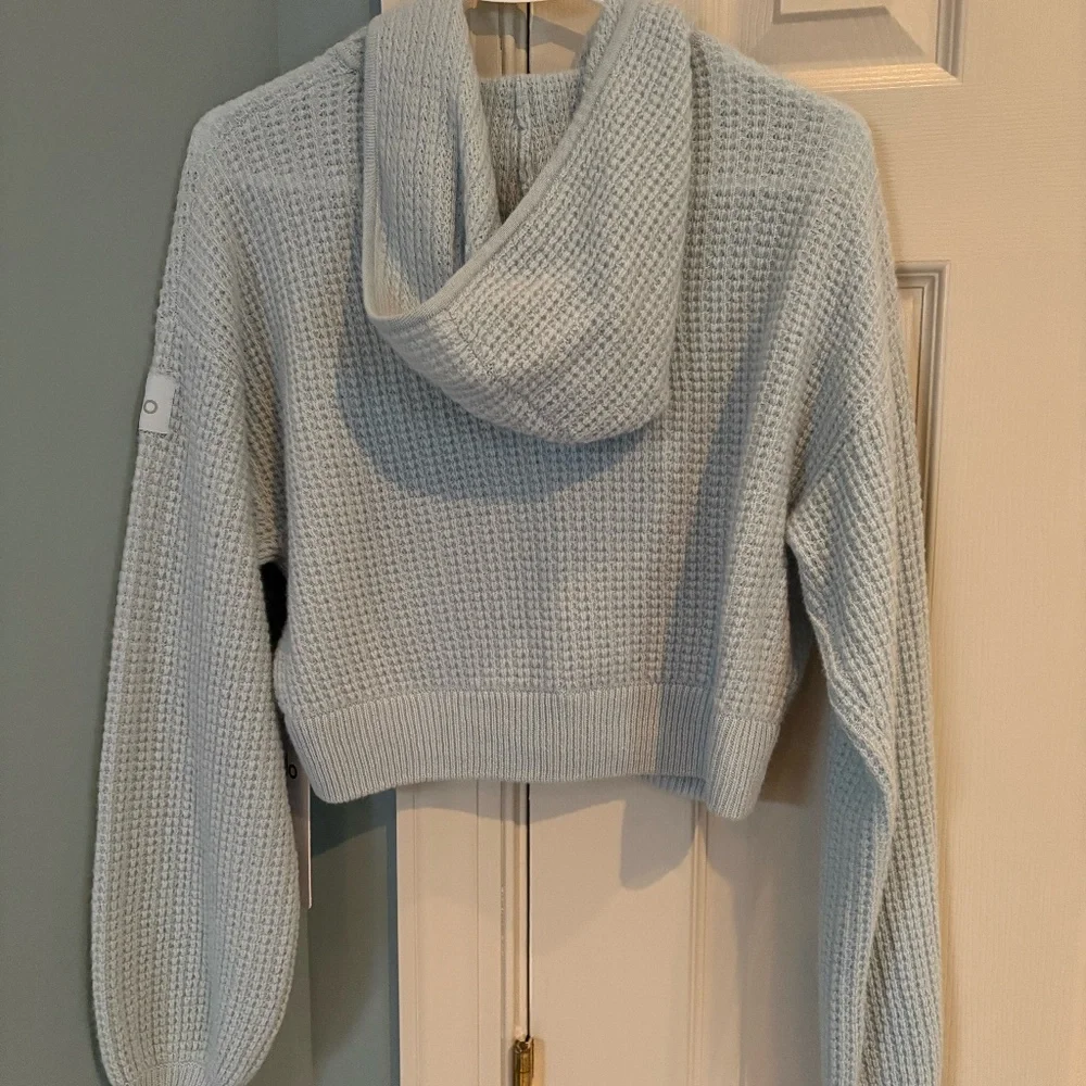 ALO Cashmere Plus Waffle Full Zip Hoodie - Crystal Blue NWT - Picture 6 of 9